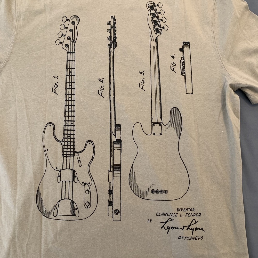 Fender Shirt Mens Medium Tan Goodfellow Crewneck Guitar‎ Patent Graphic Tee 2024